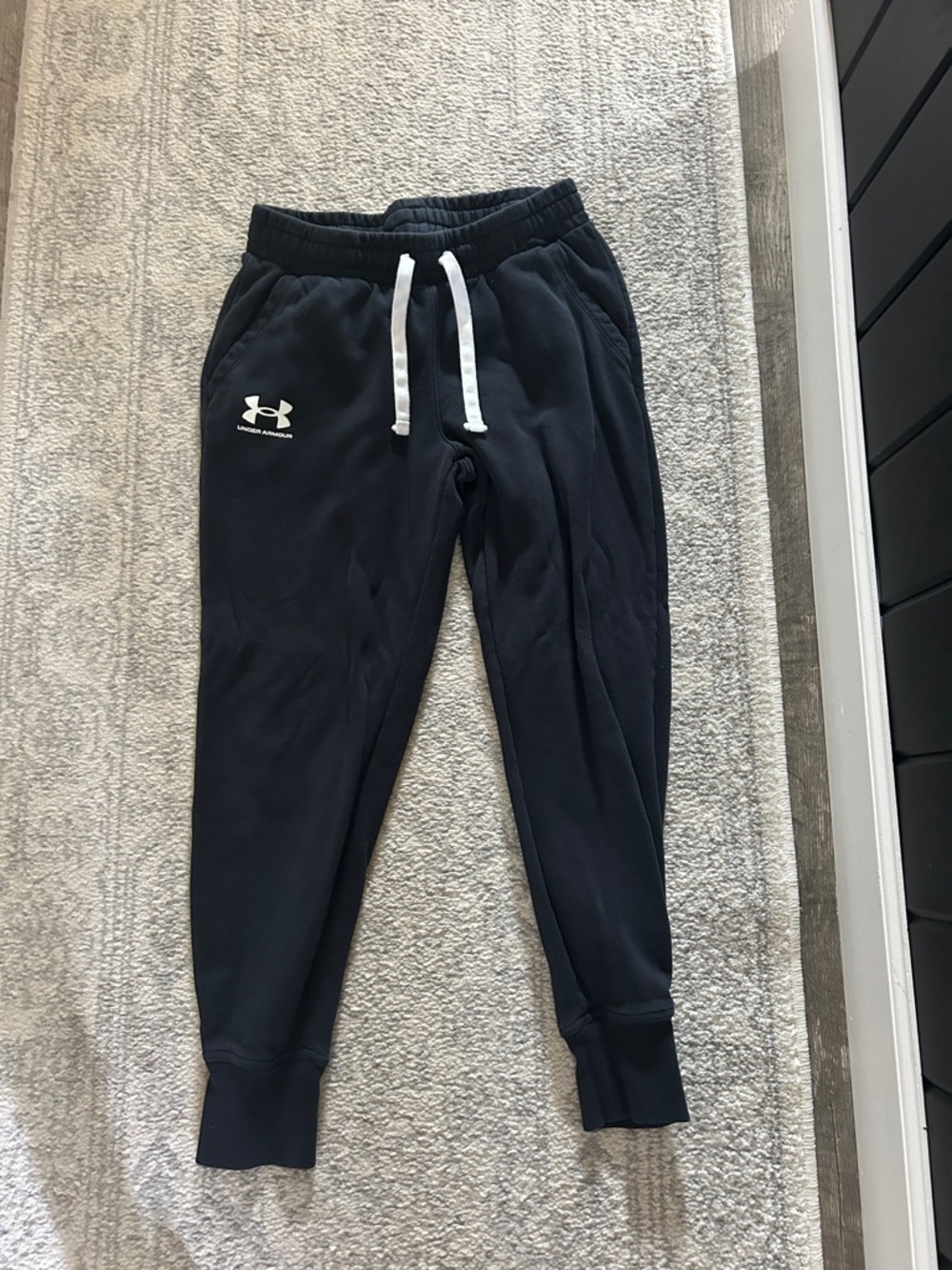 Under Armour Kids Black Jogger Sweatpants with White Drawstring